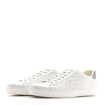 Gucci Calfskin Interlocking G Perforated Mens Ace Sneakers 9.5 White Grey Sky 4 of 10