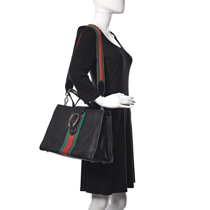 Gucci Calfskin Web Stripe Large Dionysus Tote Bag Black 2 of 9