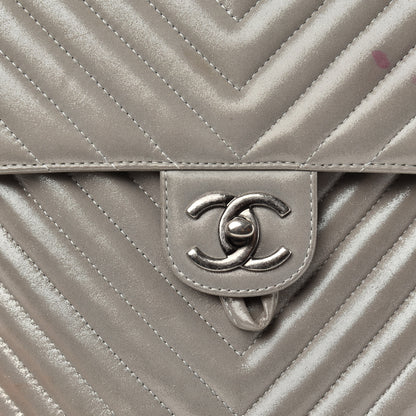 Chanel Metallic Iridescent Calfskin Chevron Quilted Small Urban Spirit Backpack Silver 7 of 11