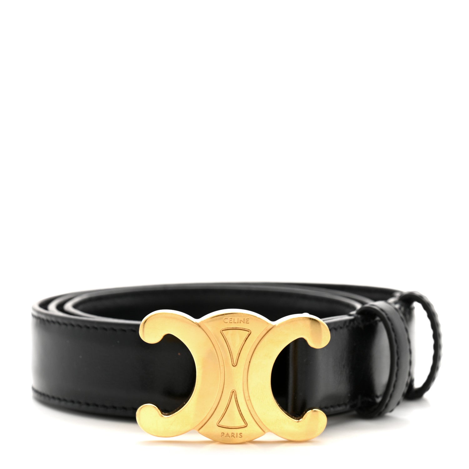 Celine Box Calfskin Medium 25mm Triomphe Belt 80 32 Black 1 of 8