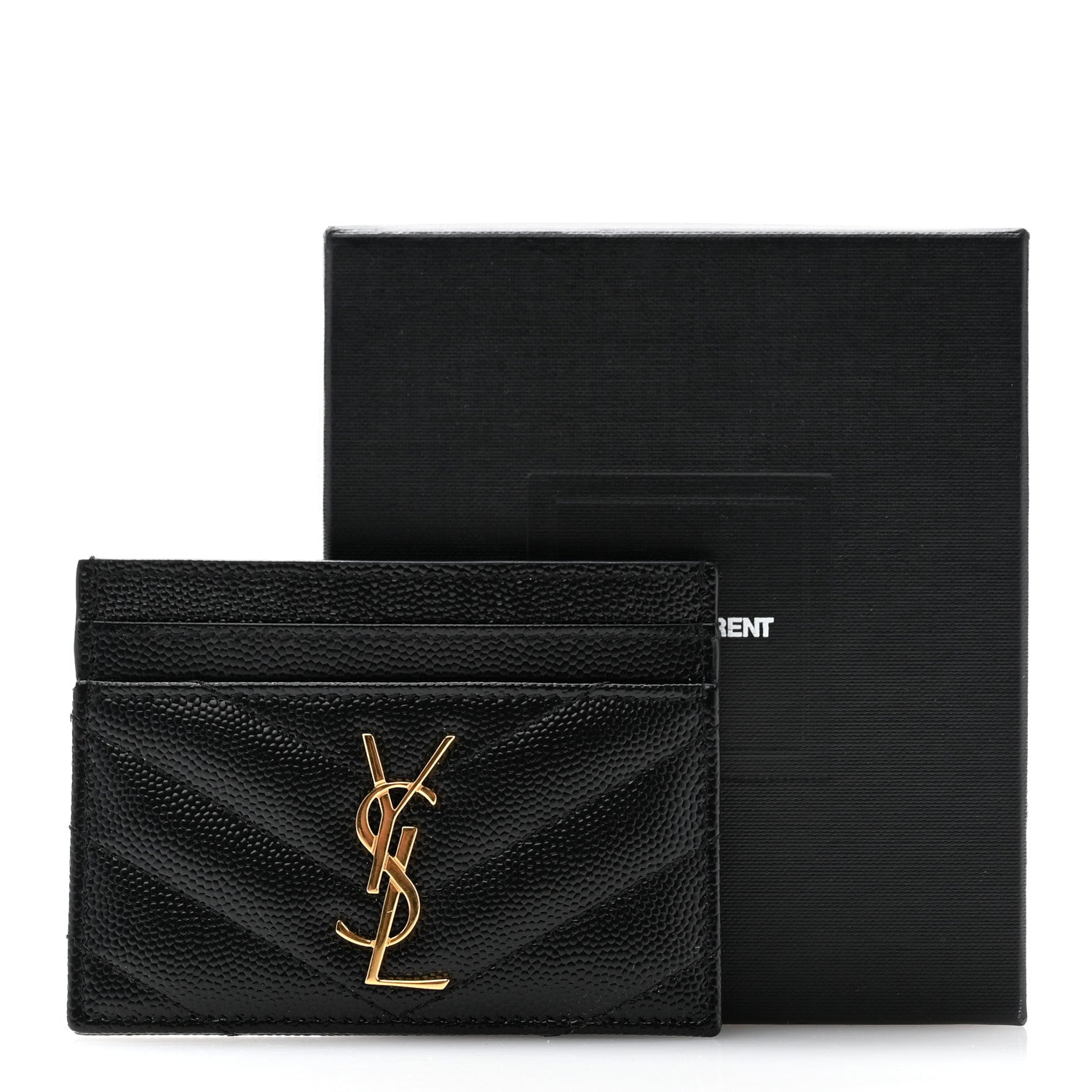 Saint Laurent Grain De Poudre Matelasse Chevron Monogram Credit Card Case Black 9 of 9