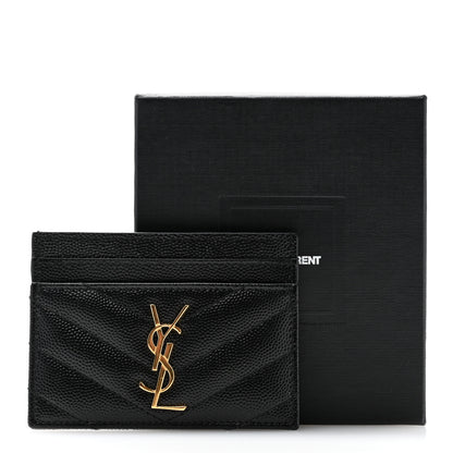 Saint Laurent Grain De Poudre Matelasse Chevron Monogram Credit Card Case Black 9 of 9