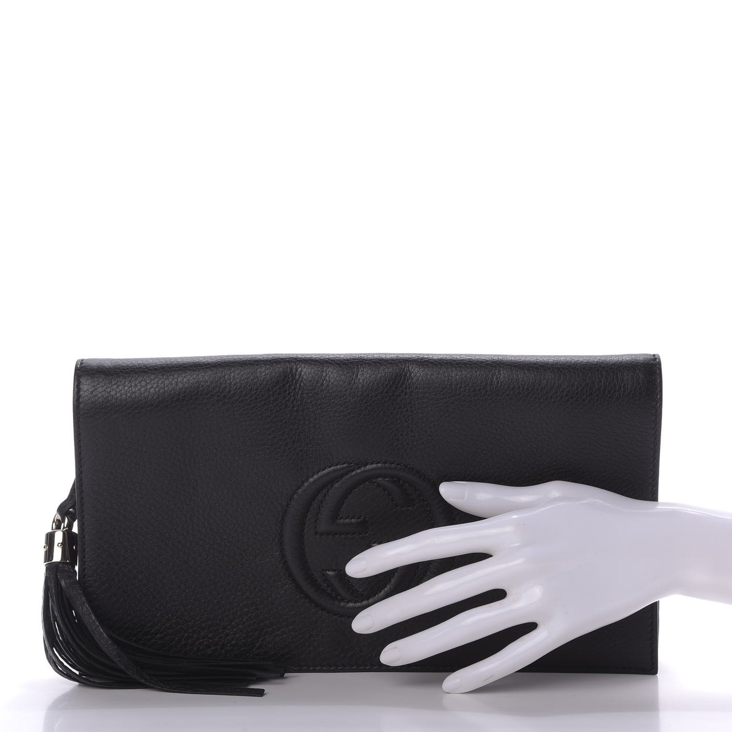Pebbled Calfskin Medium Soho Clutch Black