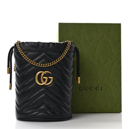 Gucci Calfskin Matelasse Mini GG Marmont 2.0 Bucket Bag Black 9 of 9