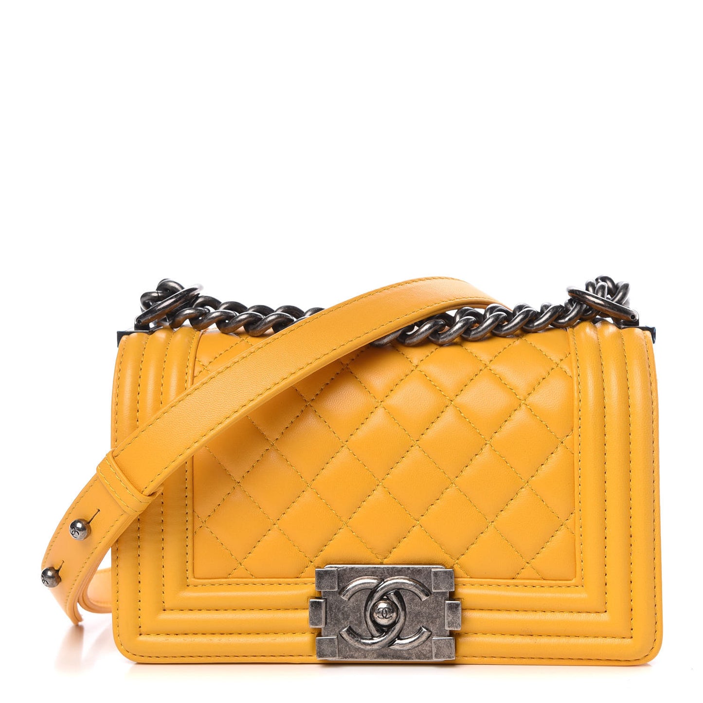Lambskin Quilted Small Boy Flap Yellow