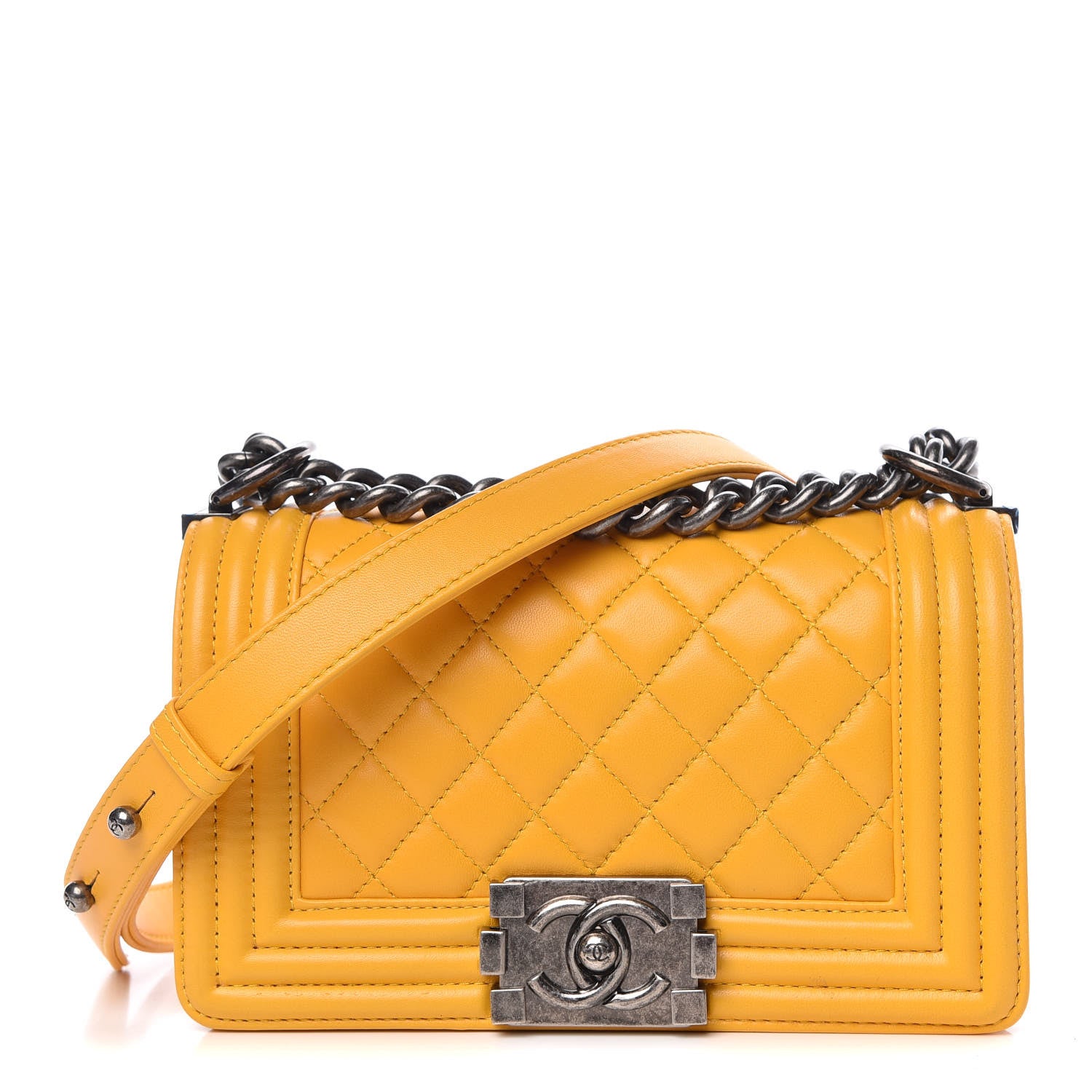 Chanel Lambskin Quilted Small Boy Flap Yellow 1 of 10