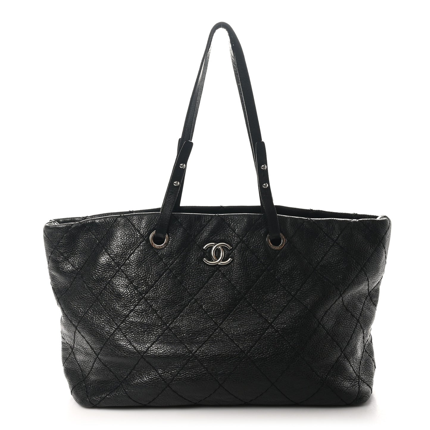 Glazed Calfskin Large On The Road Tote Black