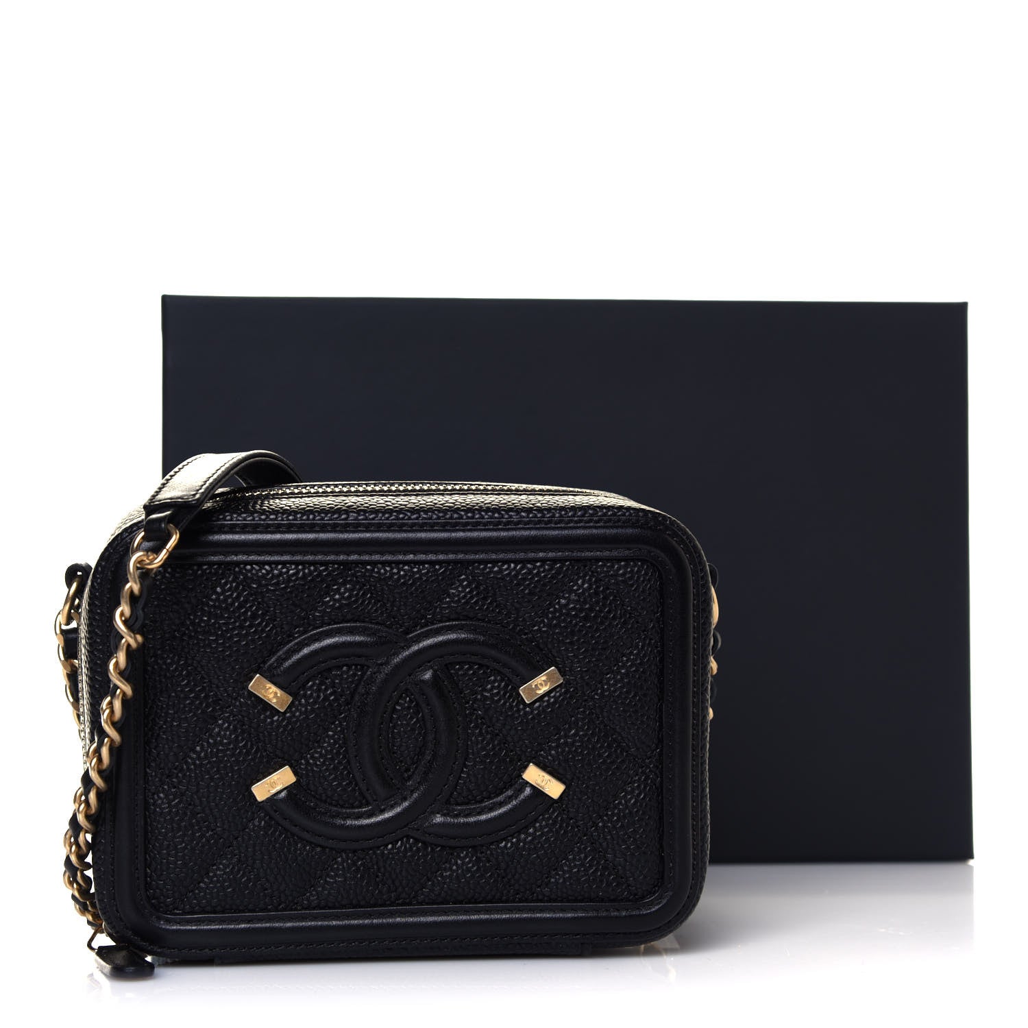 Chanel Caviar Quilted CC Filigree Vanity Clutch With Chain Black 13 of 13