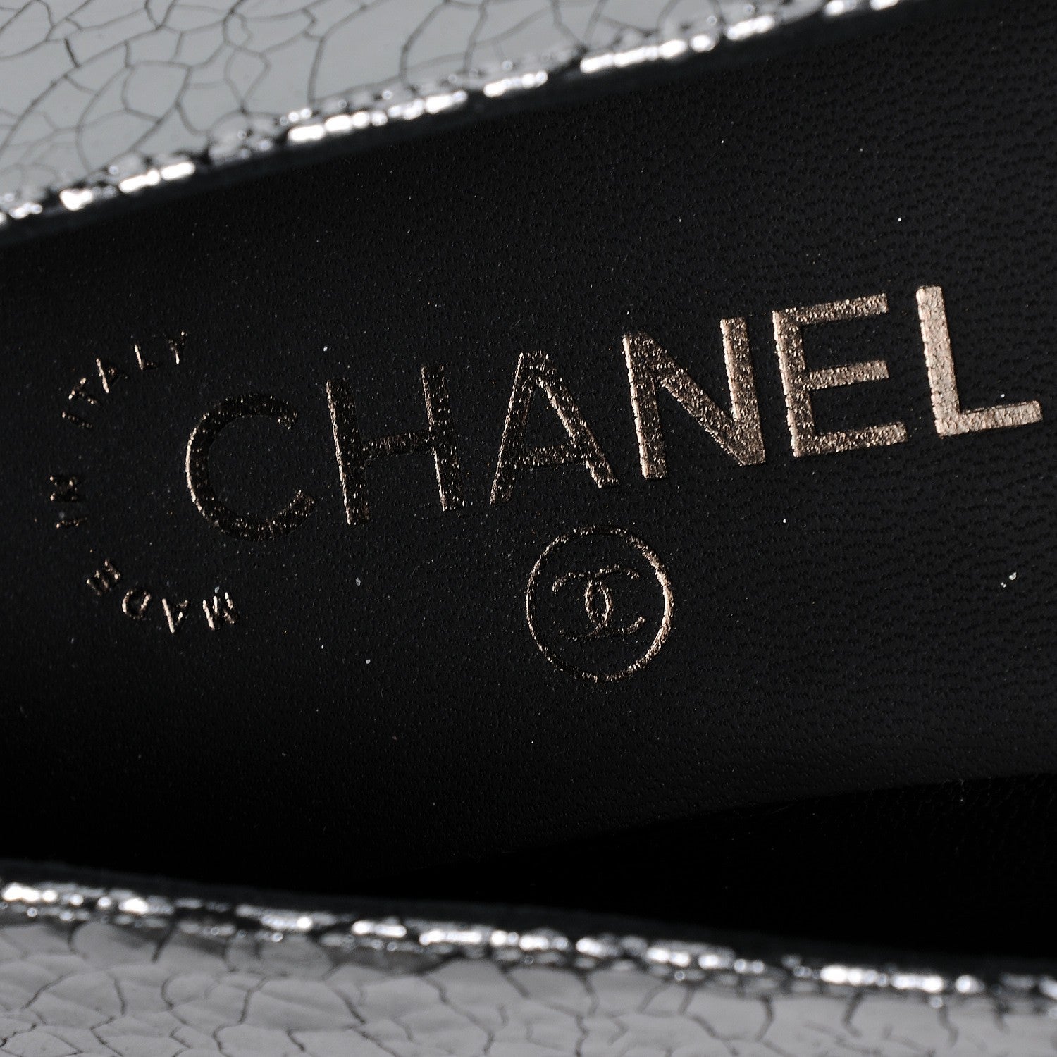Chanel Metallic Crackled Calfskin Camellia Mocassin Loafers 37 Silver 7 of 9