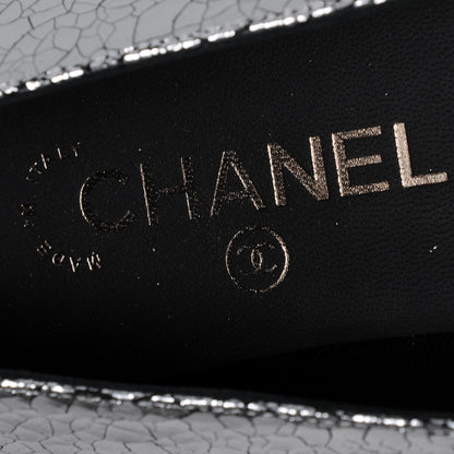 Chanel Metallic Crackled Calfskin Camellia Mocassin Loafers 37 Silver 7 of 9