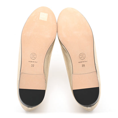 Chanel Metallic Laminated Lambskin Grosgrain CC Cap Toe Ballerina Flats 39 Light Gold Black 6 of 9