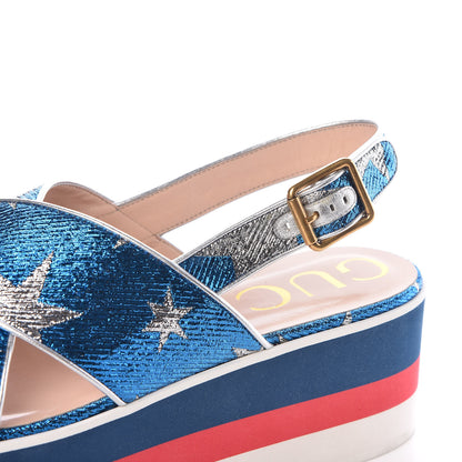 Gucci Nappa Silk Lurex Starry Sky Crossover Platform Sandals 40 Bluette Silver 8 of 9