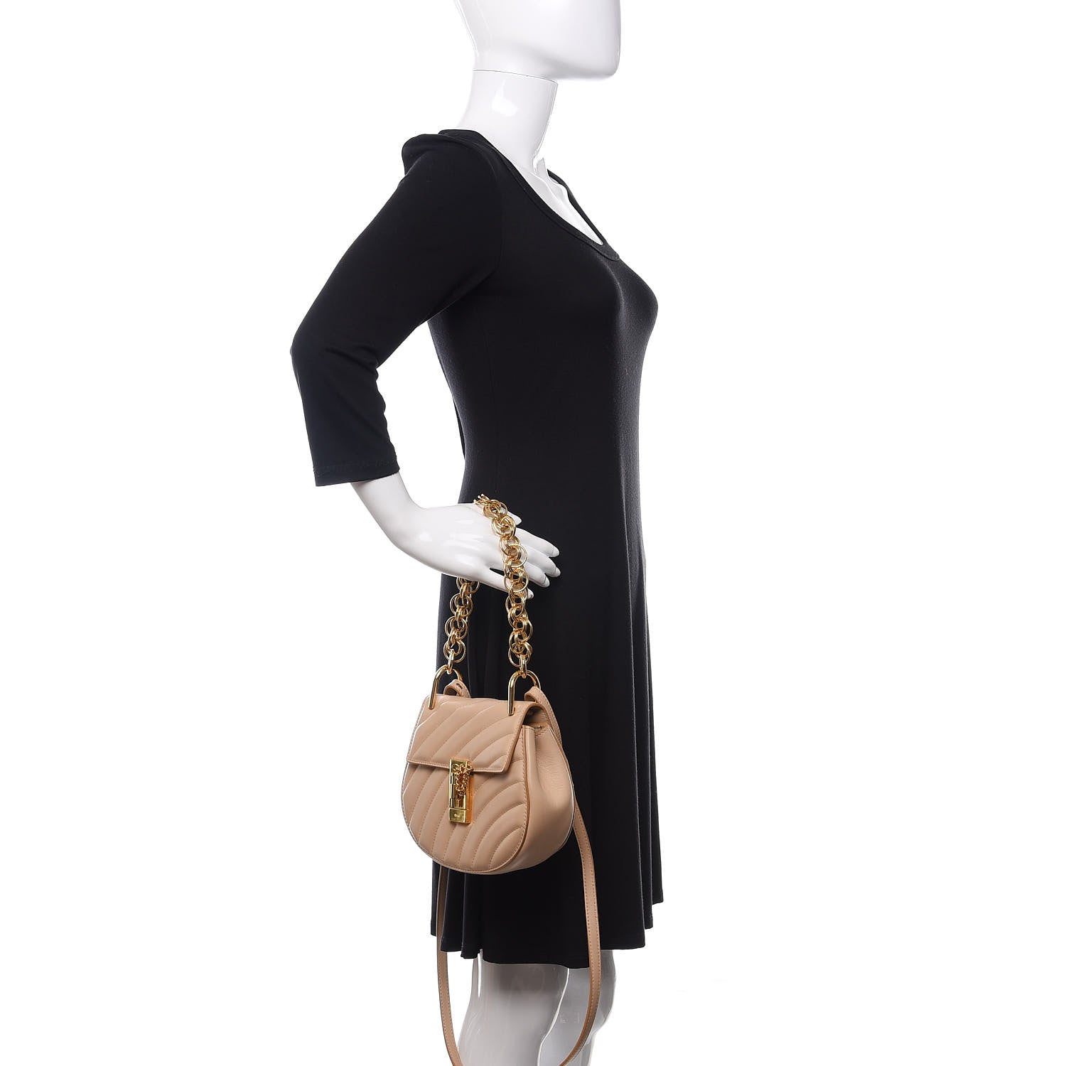 Chloe Calfskin Quilted Mini Drew Bijou Shoulder Bag Pearl Beige 3 of 11