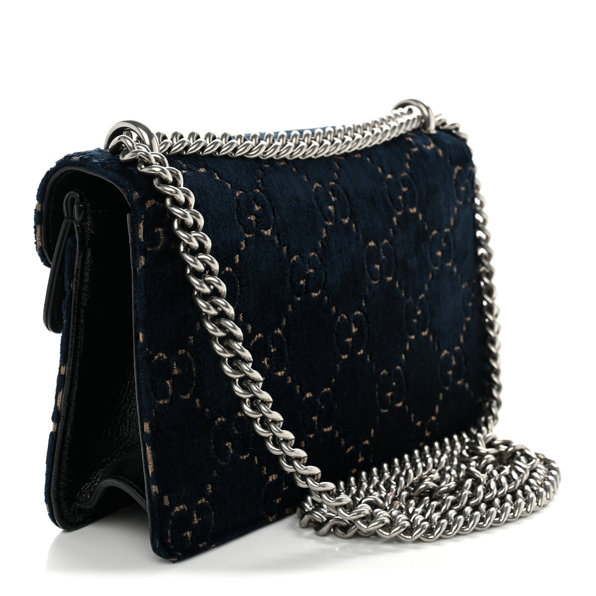 Velvet Skipper Crystal GG Monogram Small Dionysus Shoulder Bag Blue Beige Black