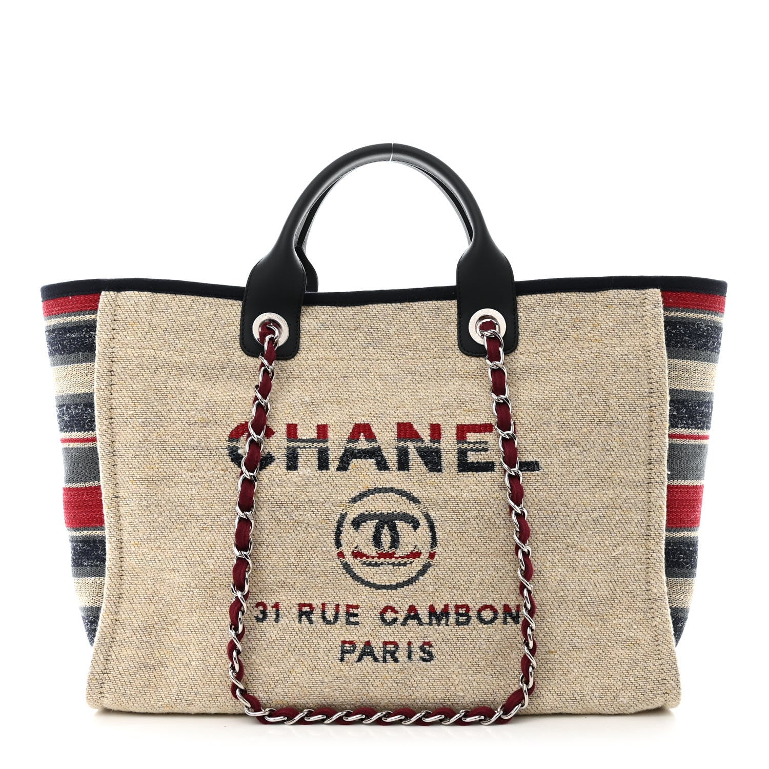 Chanel Striped Canvas Medium Deauville Tote Beige 1 of 13