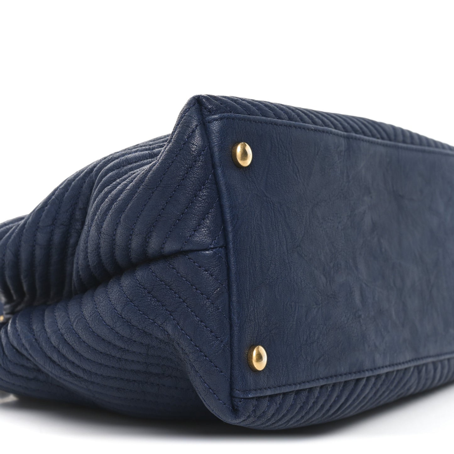 Wrinkled Lambskin Chevron Quilted Surpique Tote Navy Blue