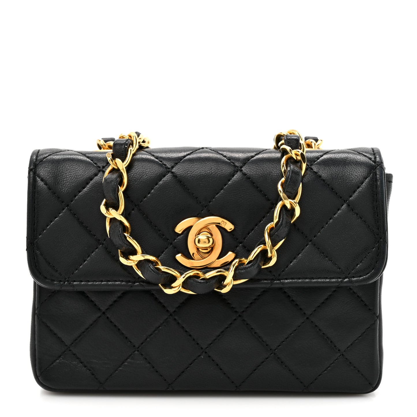 Lambskin Quilted Micro Mini Flap Bag Black