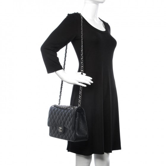 Caviar Quilted Jumbo Double Flap Black
