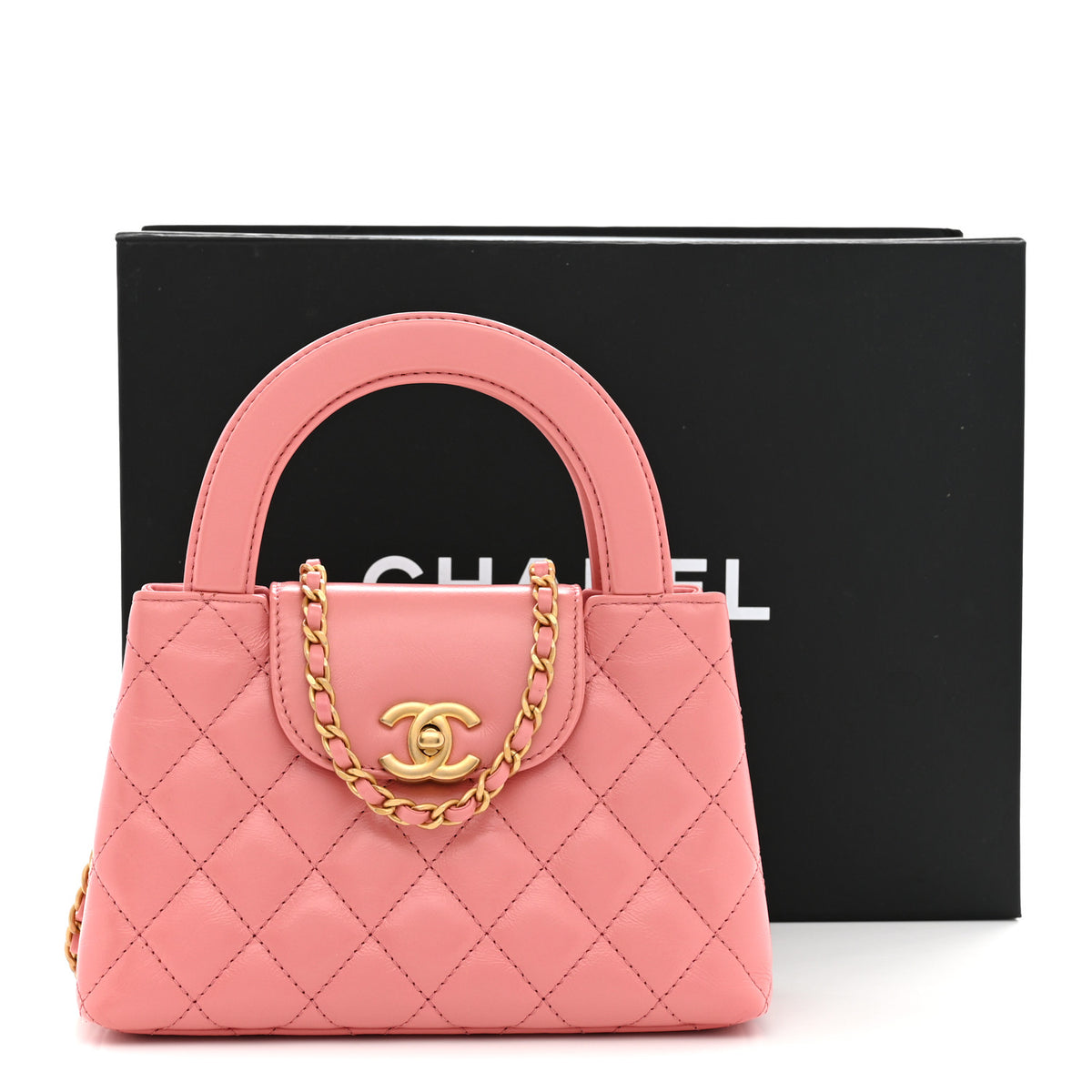 Chanel Shiny Aged Calfskin Quilted Nano Kelly Shopper Coral Pink 12 of 12