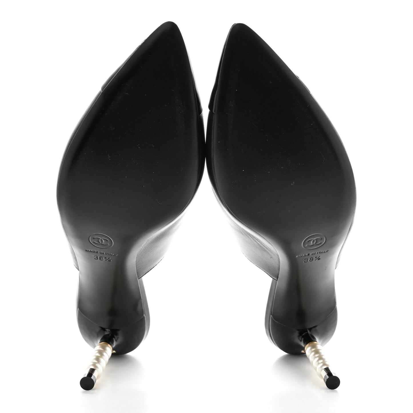 Lambskin Patent Cap Toe Pearl Mules 38.5 Black