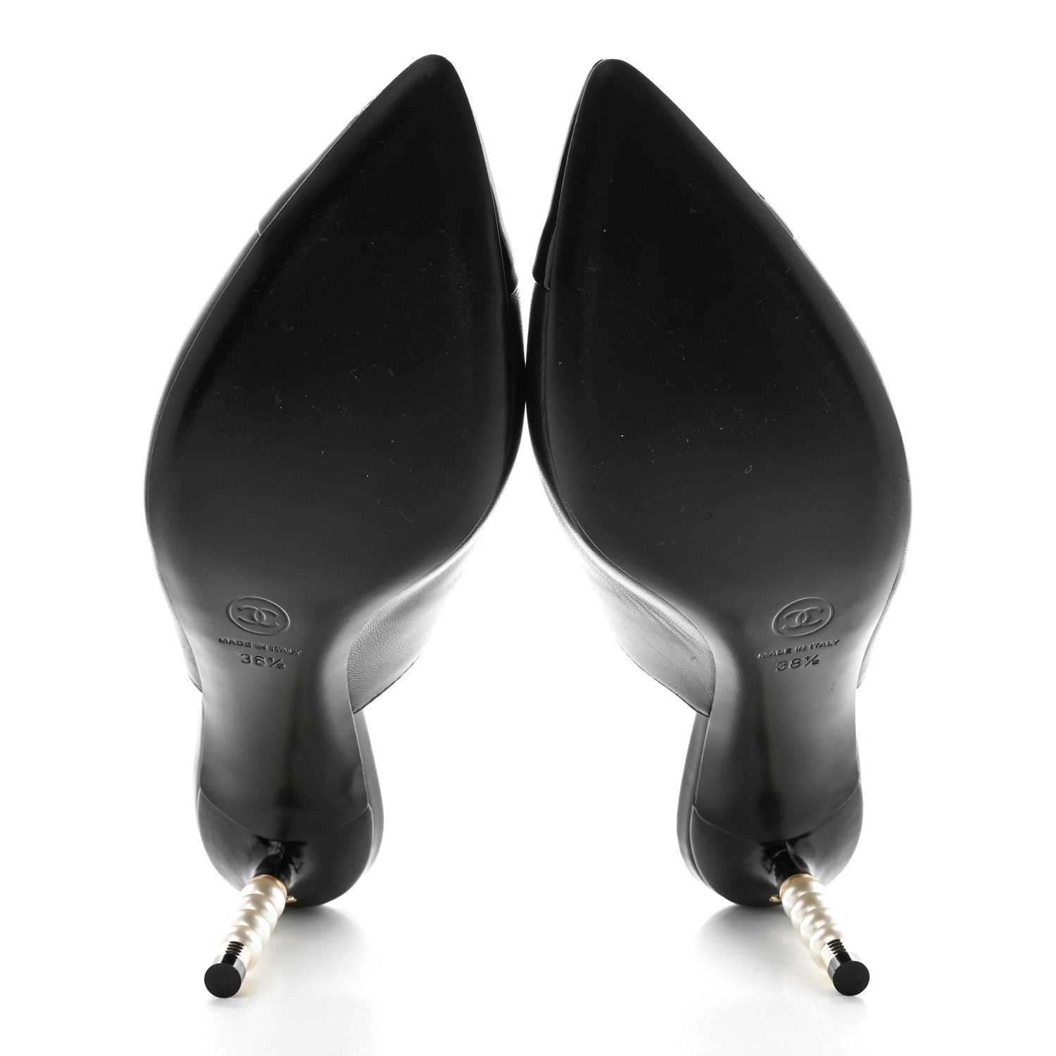 Chanel Lambskin Patent Cap Toe Pearl Mules 38.5 Black 5 of 8