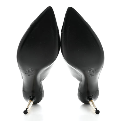 Chanel Lambskin Patent Cap Toe Pearl Mules 38.5 Black 5 of 8
