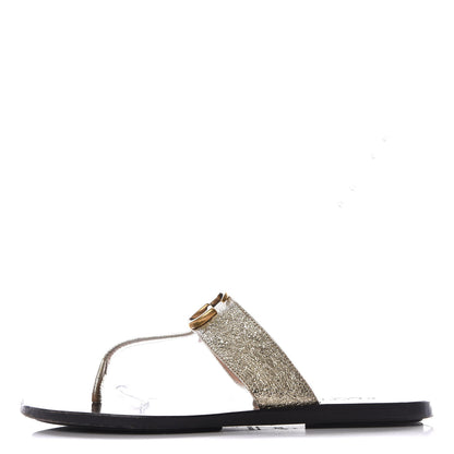 Gucci Nappa Silk Galassia GG Marmont Thong Flat Sandals 35 Platino 1 of 8