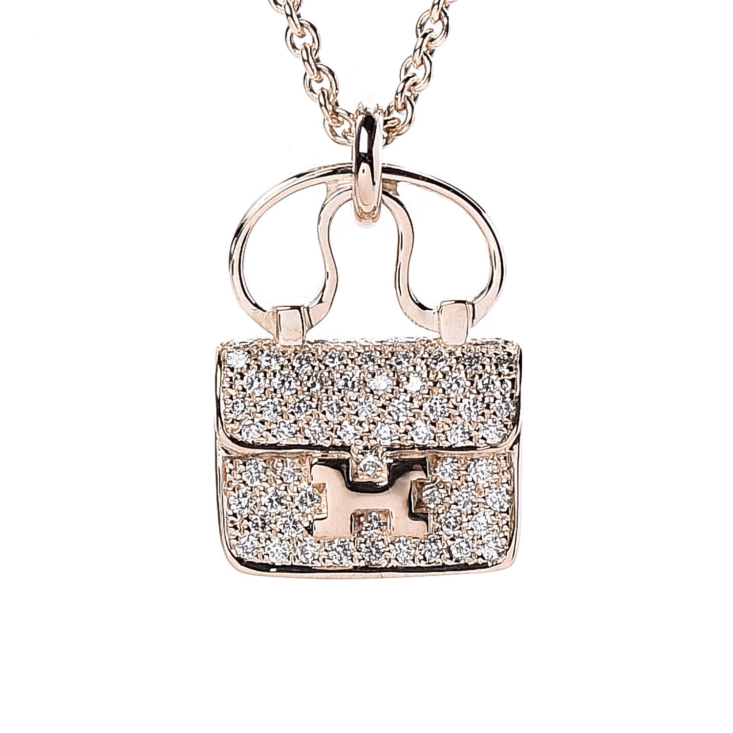 Hermes 18K Rose Gold Diamond Constance Amulette Pendant Necklace 4 of 7