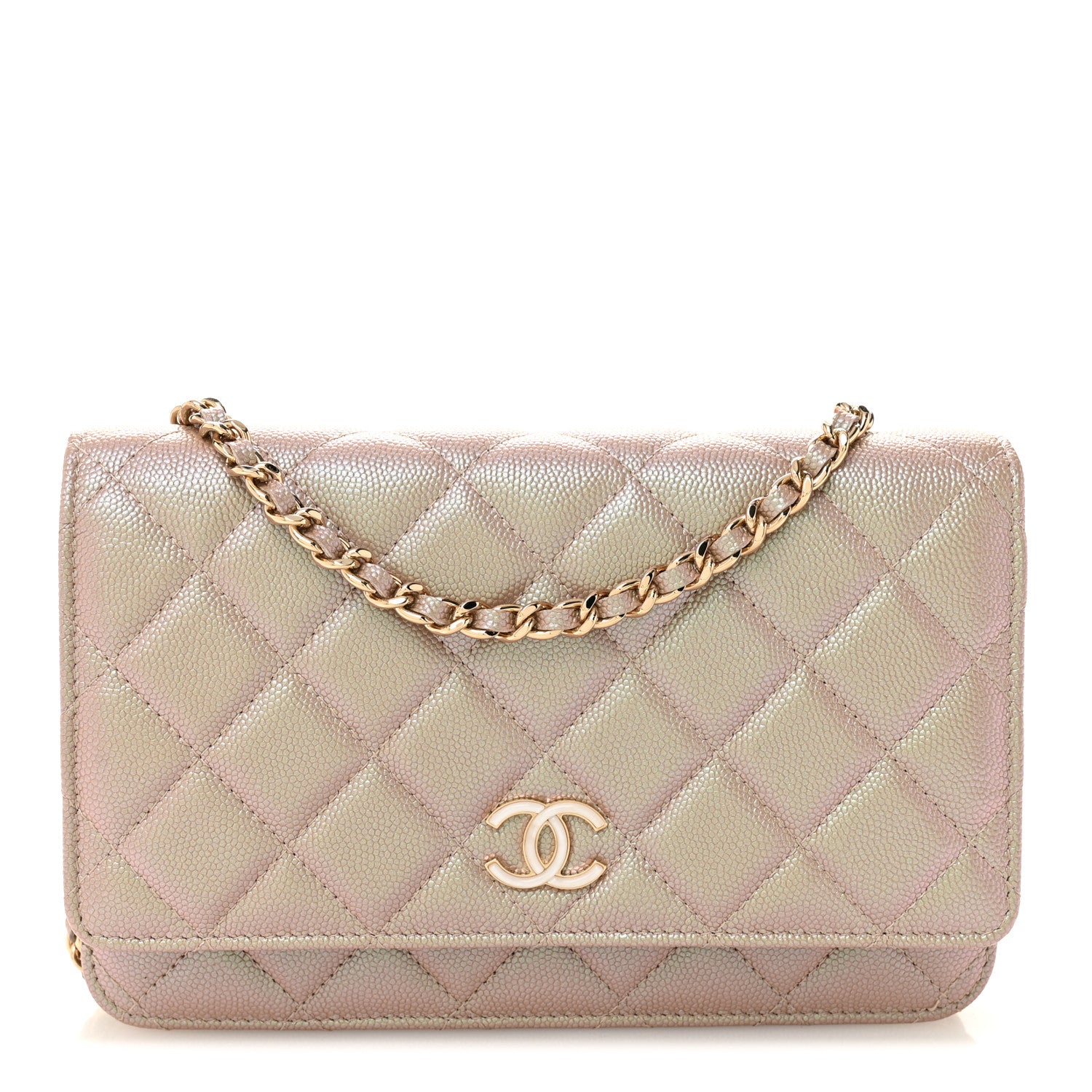 Chanel Iridescent Caviar Quilted Wallet on Chain WOC Beige 1 of 13