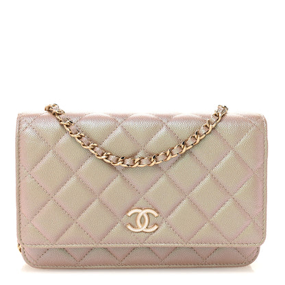 Chanel Iridescent Caviar Quilted Wallet on Chain WOC Beige 1 of 13
