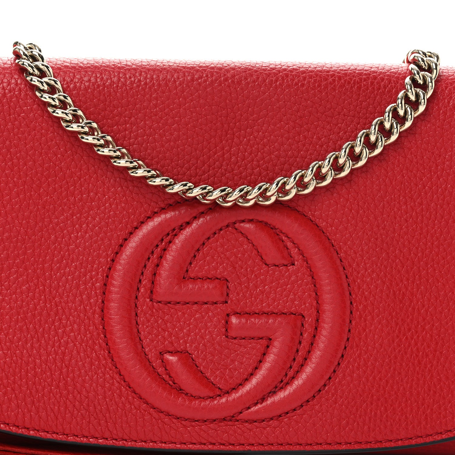 Gucci Pebbled Calfskin Medium Soho Flap Crossbody Vibrant Red 8 of 10