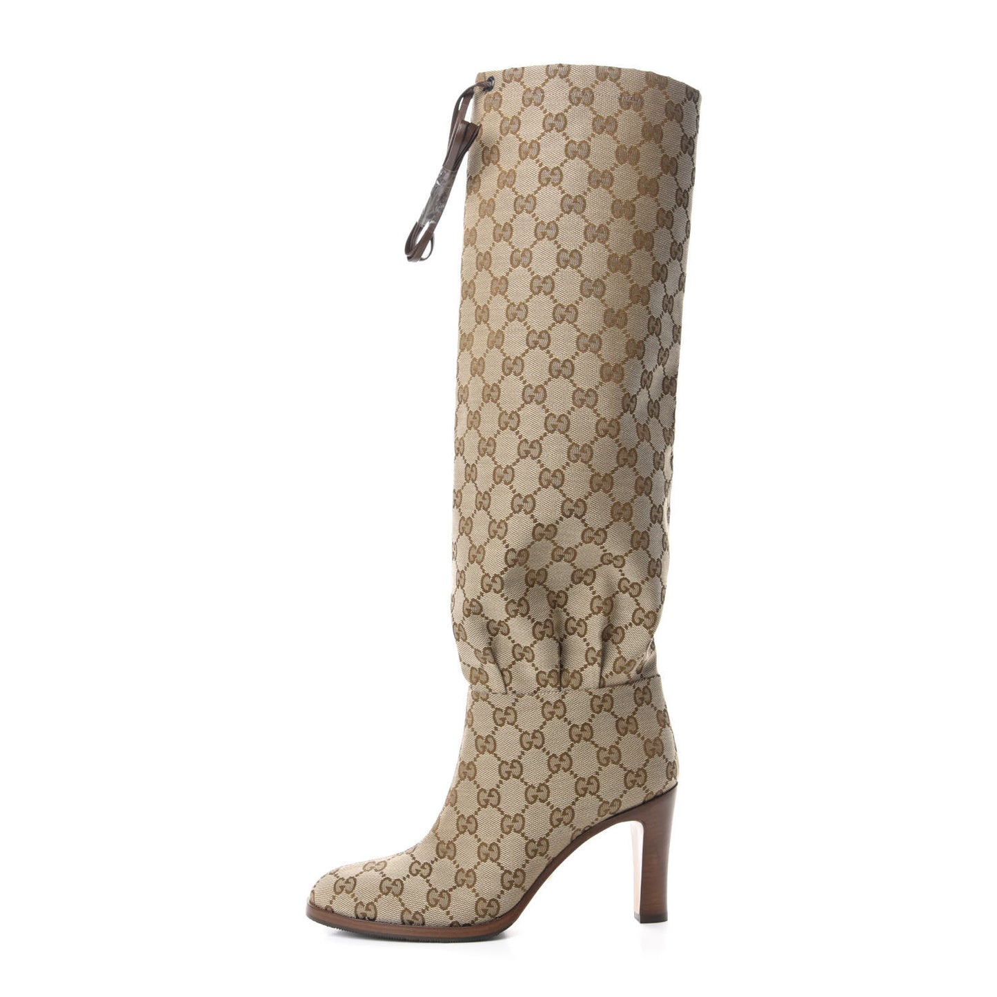 Monogram Malaga Kid Lisa Mid Heel Boots 37.5 Beige Ebony