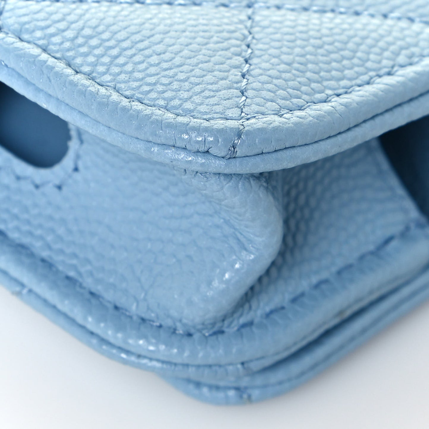 Caviar Quilted Crystal CC Airpods Pro and Phone Case With Chain Light Blue