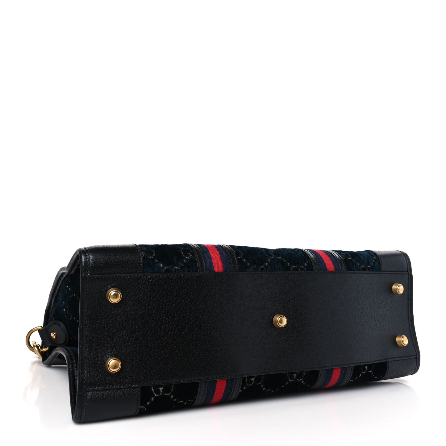 Velvet GG Monogram Textured Calfskin Web Medium Duffle Bag Blue Beige Black