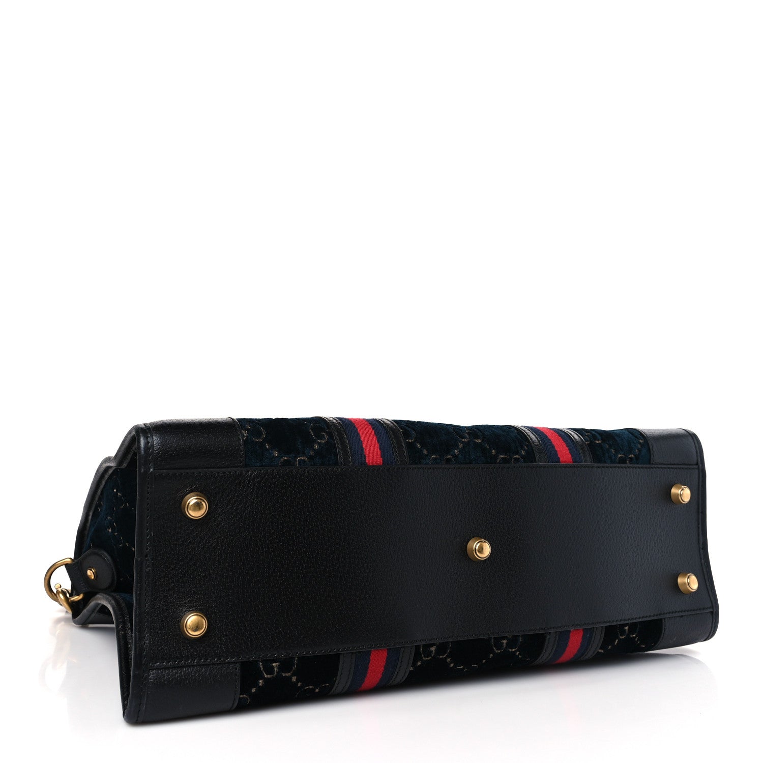 Gucci Velvet GG Monogram Textured Calfskin Web Medium Duffle Bag Blue Beige Black 4 of 9