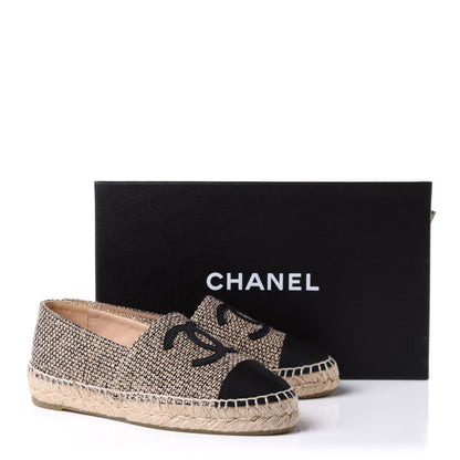 Chanel Tweed Grosgrain CC Espadrilles 36 Gold Beige Black 10 of 10