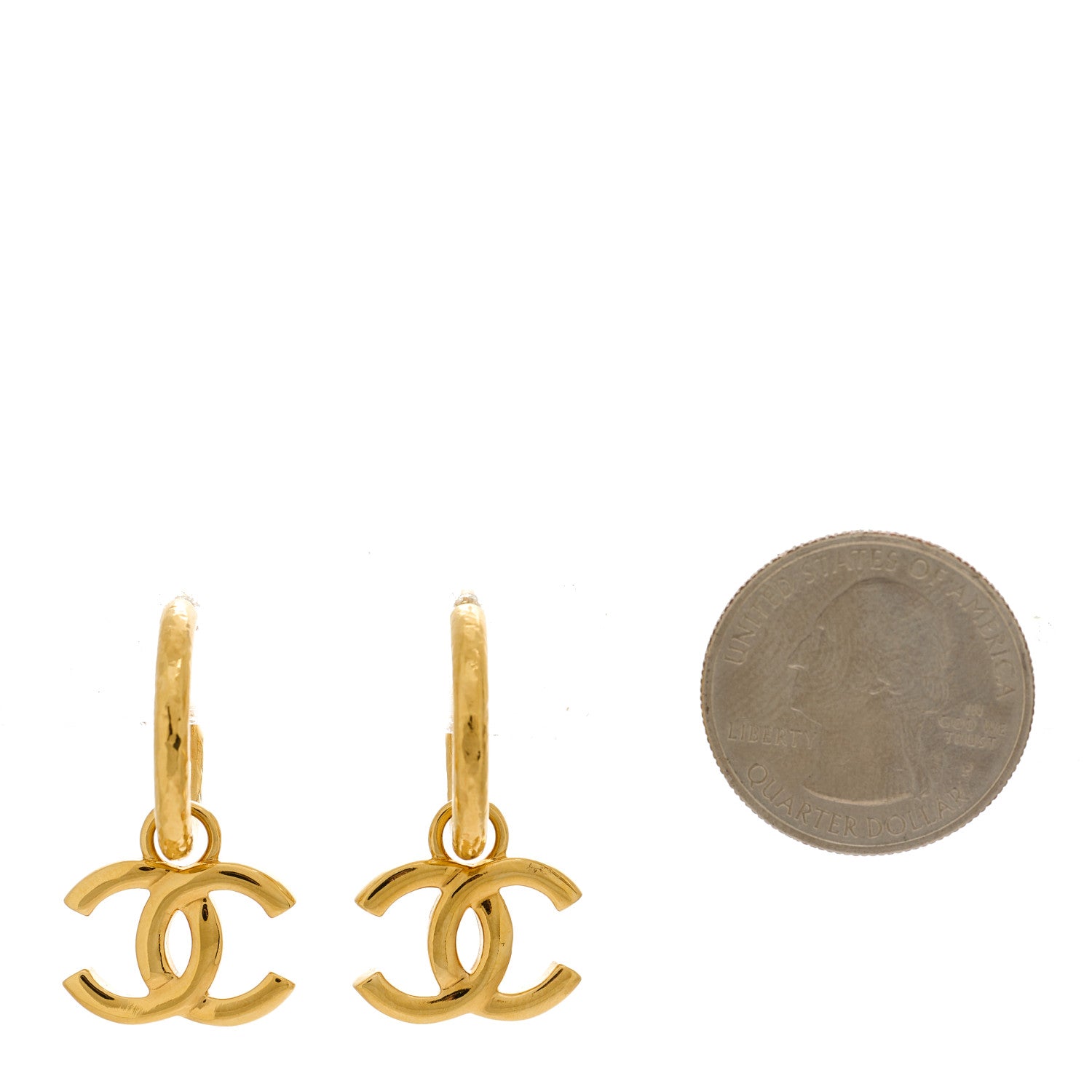 Chanel CC Hoop Drop Earrings Gold 2 of 5