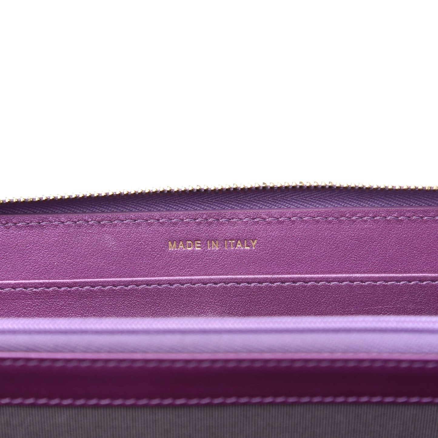 Iridescent Lambskin Quilted Large Gusset Zip Around Wallet Purple