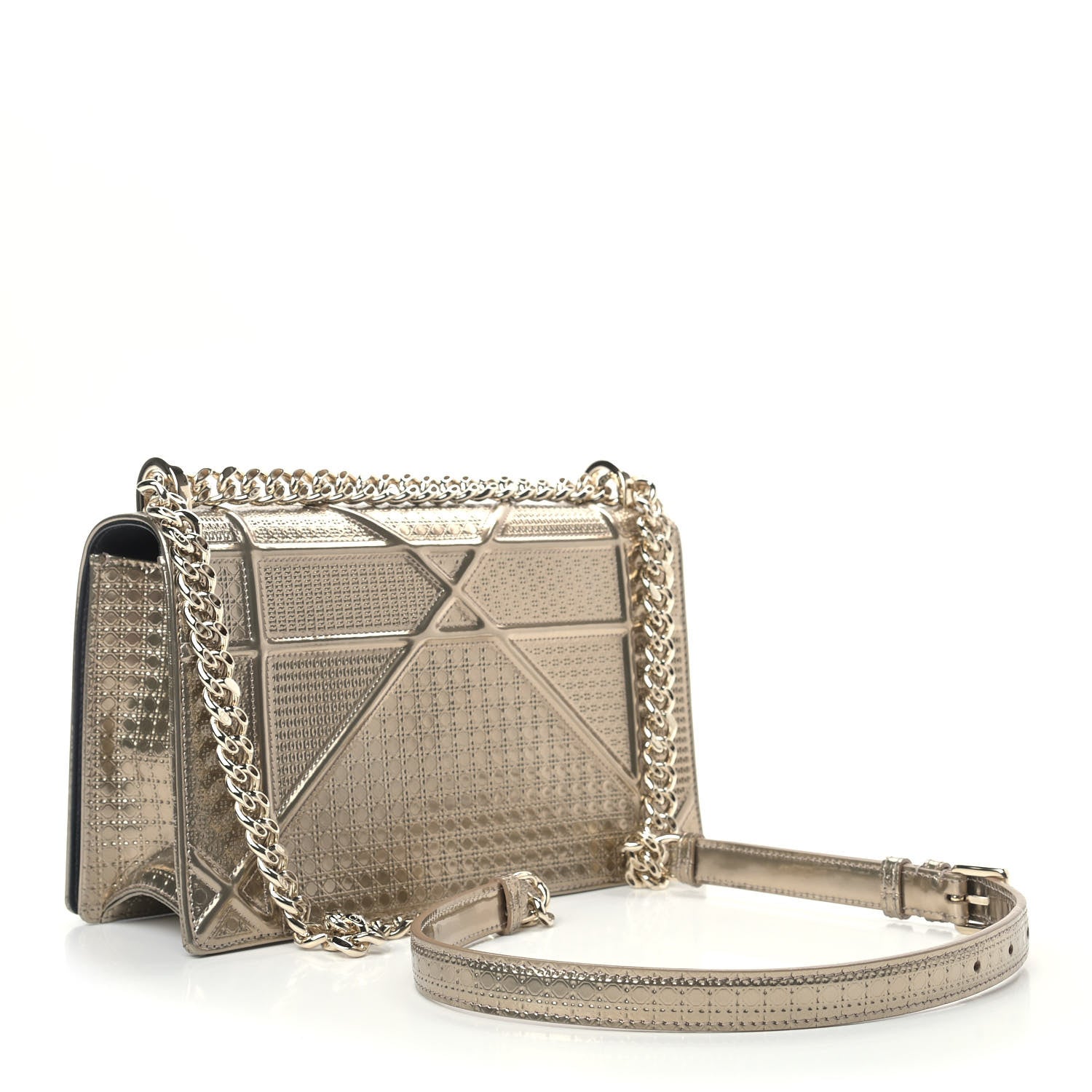 Christian Dior Metallic Patent Micro-Cannage Medium Diorama Flap Bag Gold 3 of 8