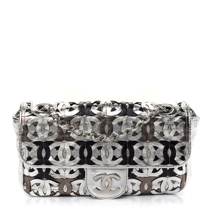 Chanel Metallic Crackled Calfskin Medium CC Mix Flap Silver Gold 1 of 9