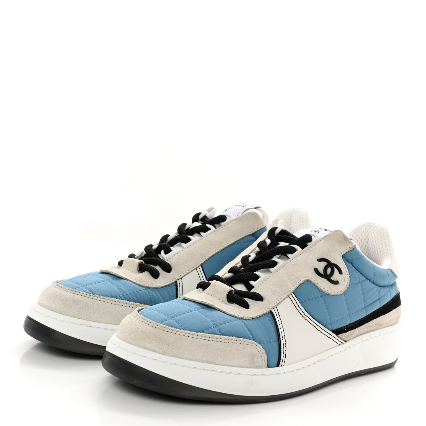 Suede Fabric Calfskin Womens CC Sneakers 40 Blue Light Gray