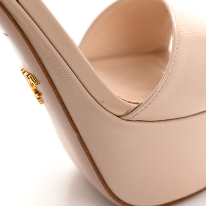 Prada Vernice Saffiano Embossed Platform Sandals 41 Beige 10 of 10