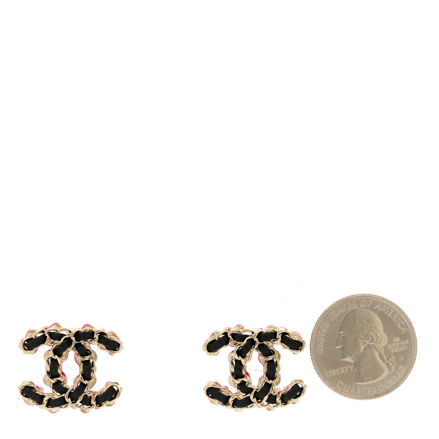 Chanel Lambskin CC Chain Earrings Black Gold Pink 2 of 5
