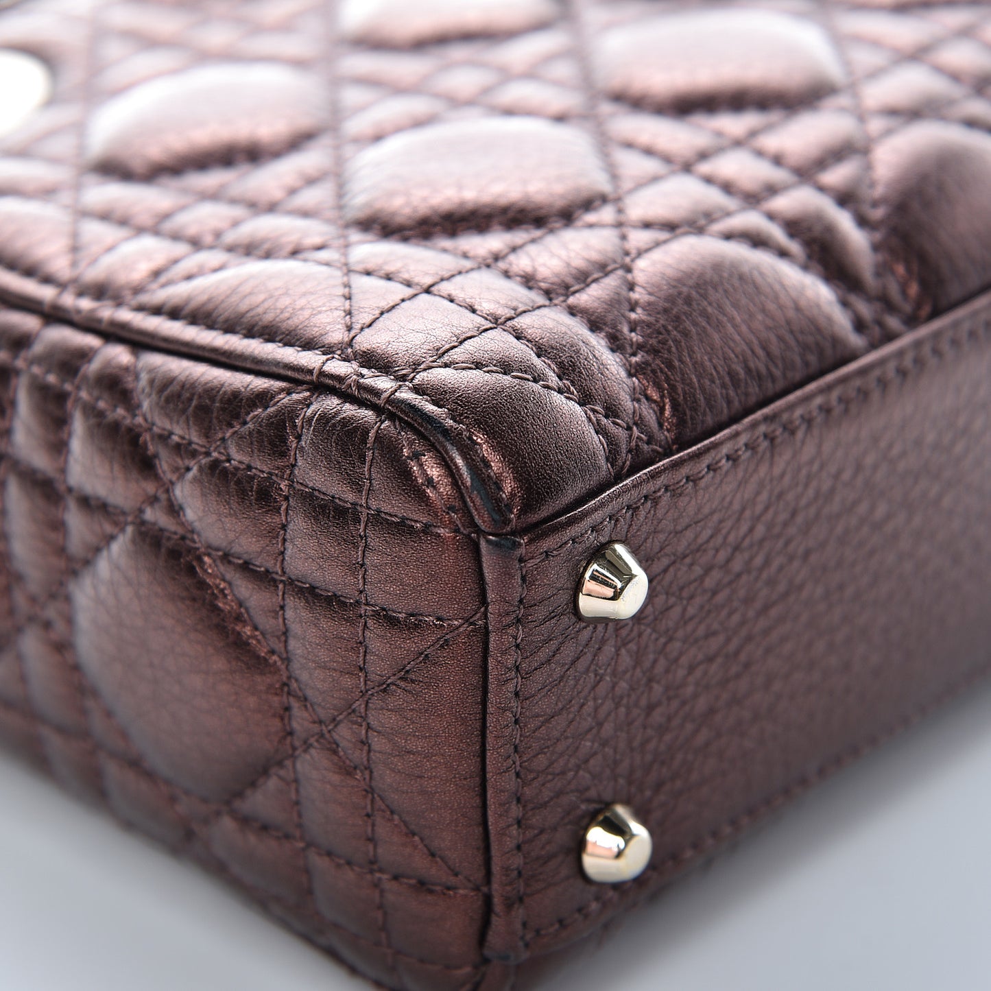 Metallic Grained Calfskin Cannage Mini Lady Dior Noisette