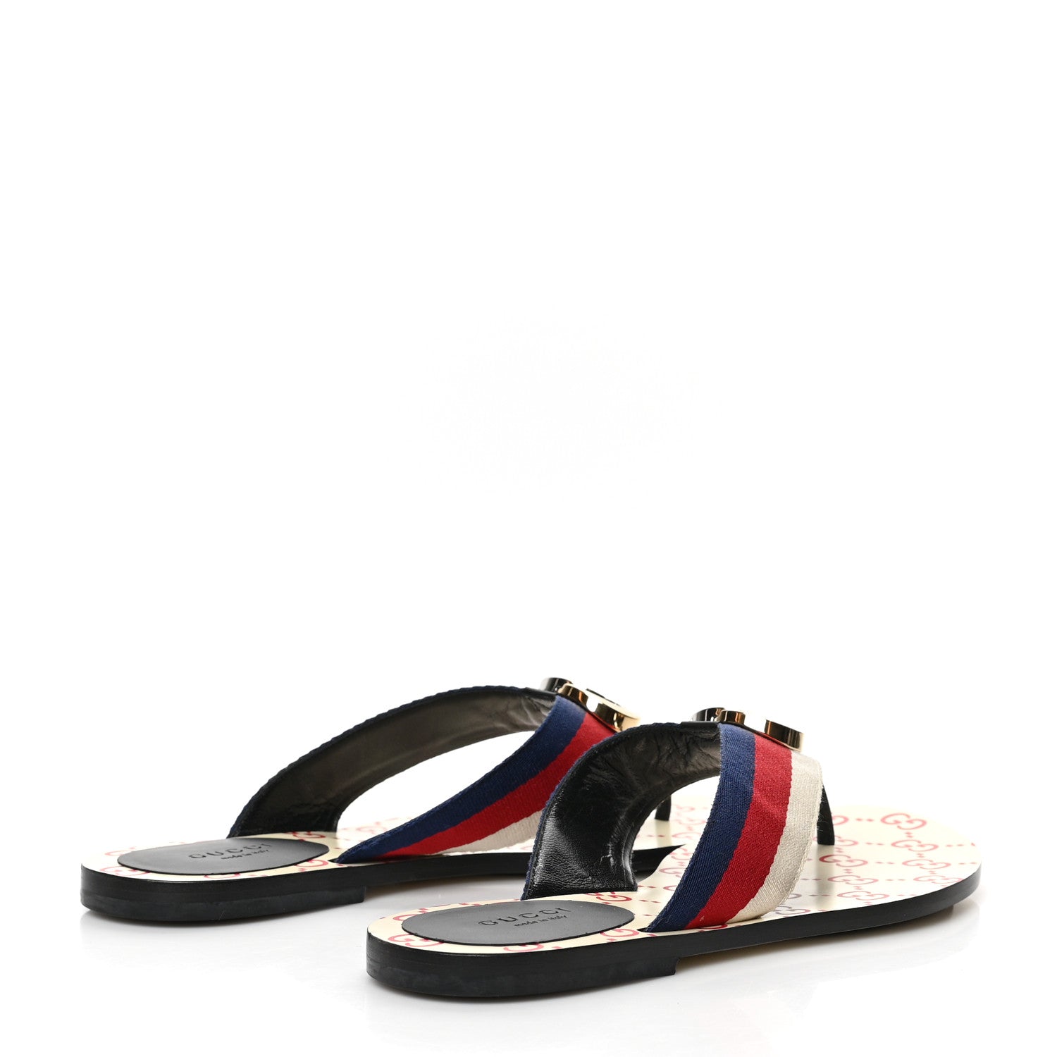 Gucci Canvas Web Womens Kika Thong Sandals 37.5 White Red Blue 4 of 7