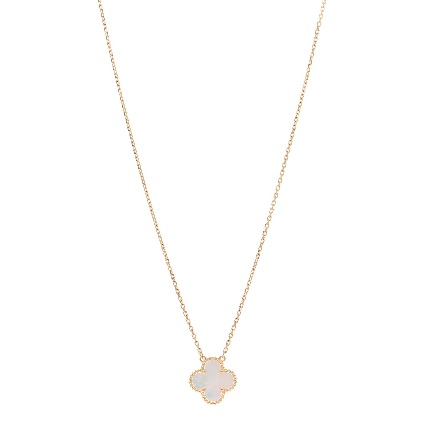 18K Yellow Gold Mother of Pearl Vintage Alhambra Pendant Necklace