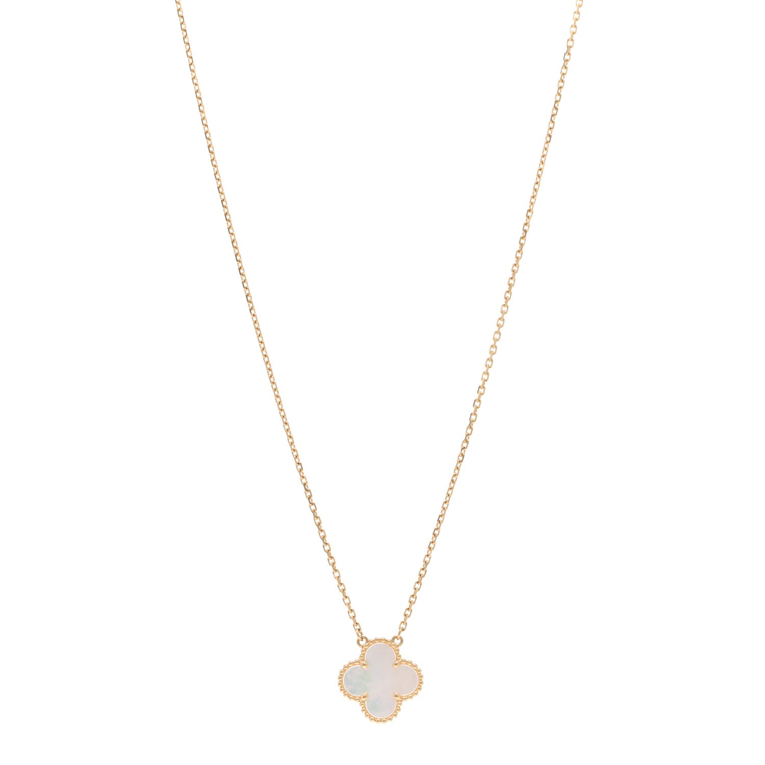 Van Cleef & Arpels 18K Yellow Gold Mother of Pearl Vintage Alhambra Pendant Necklace 1 of 5