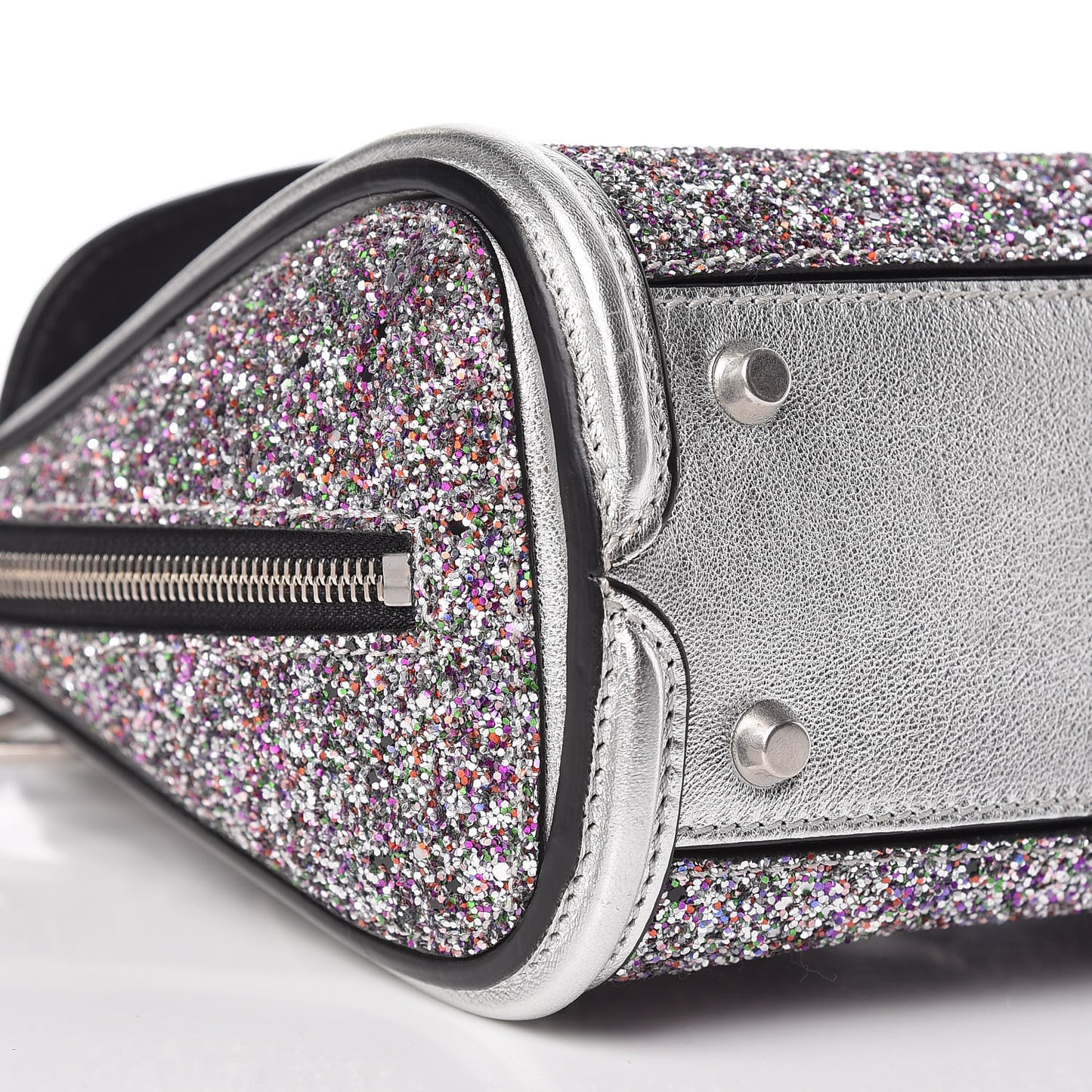 Metallic Calfskin Glitter Mini Heroine Shoulder Bag Grey Multicolor