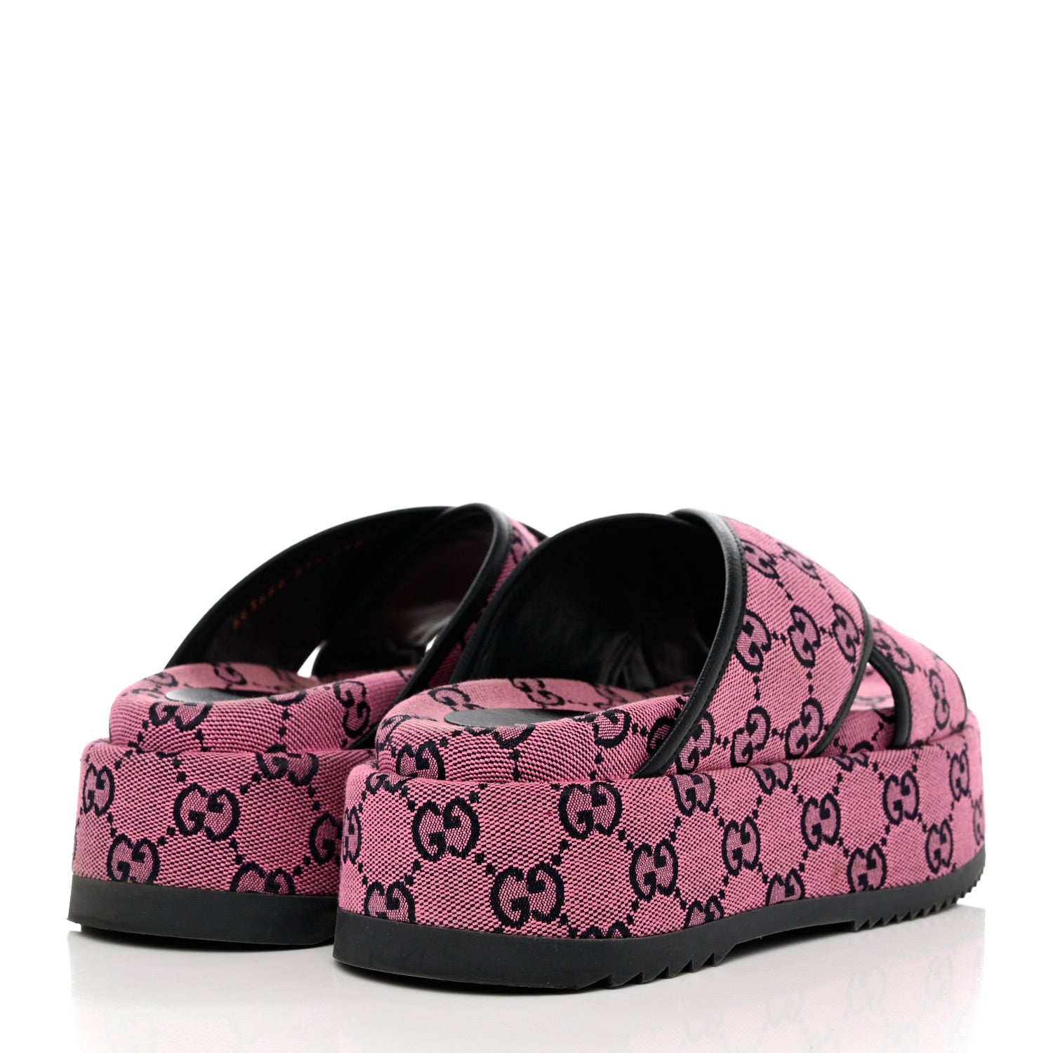 Gucci Monogram Multicolor Criss Cross Platform Slide Sandals 37.5 Pink Blue 4 of 9
