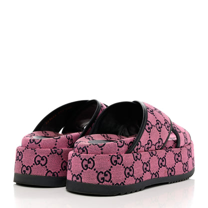 Gucci Monogram Multicolor Criss Cross Platform Slide Sandals 37.5 Pink Blue 4 of 9